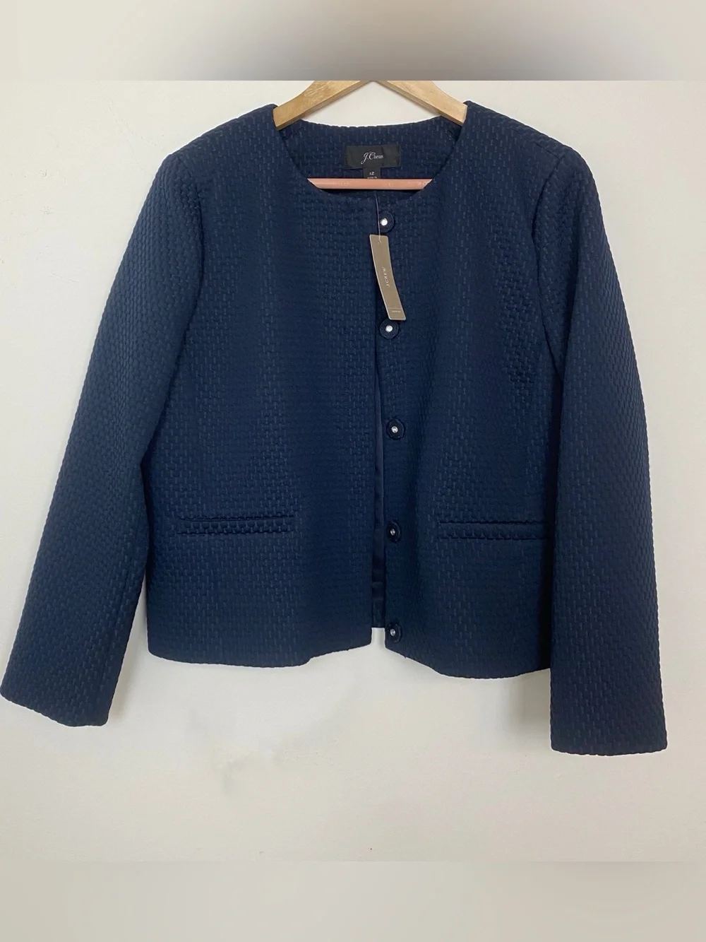 J. Crew Navy Matelasse Synthetic Portfolio Jacket Size 12
